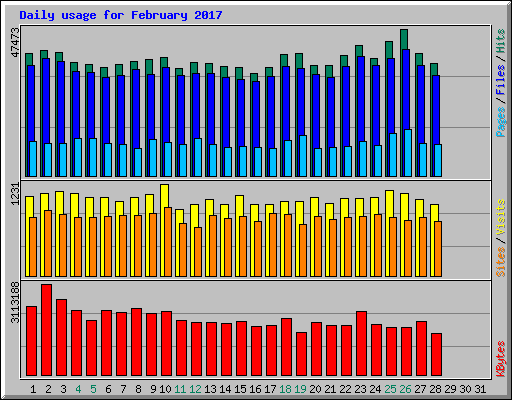 Daily usage for February 2017
